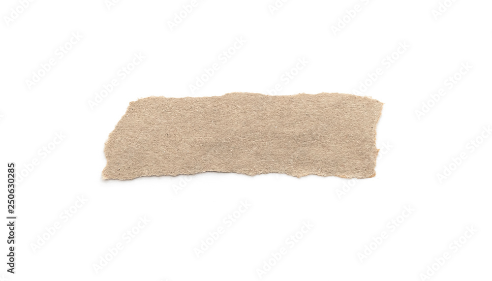 Recycled paper craft stick on a white background. Brown paper torn or ripped pieces of paper isolated on white.