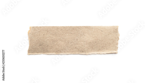 Recycled paper craft stick on a white background. Brown paper torn or ripped pieces of paper isolated on white.