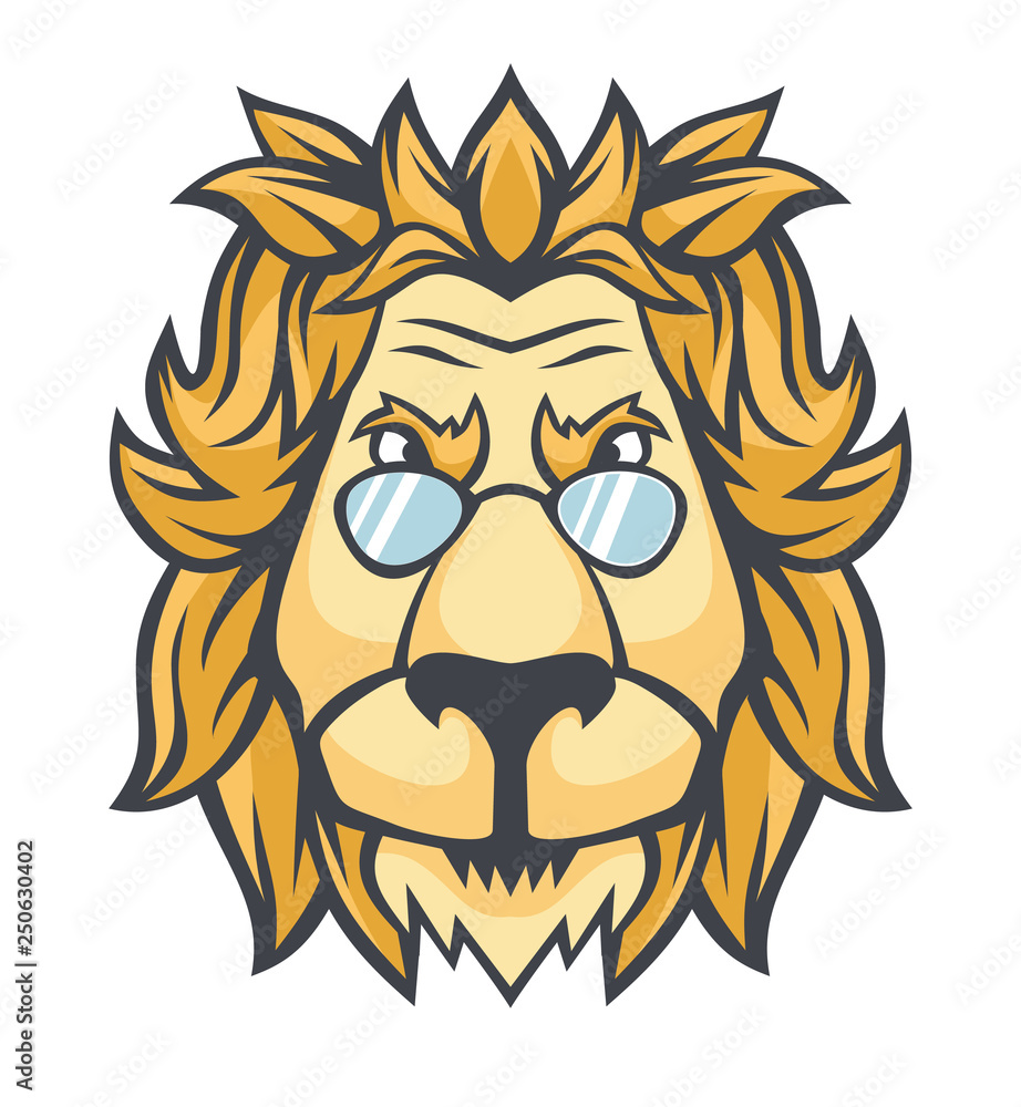 The head of a lion in sunglasses.