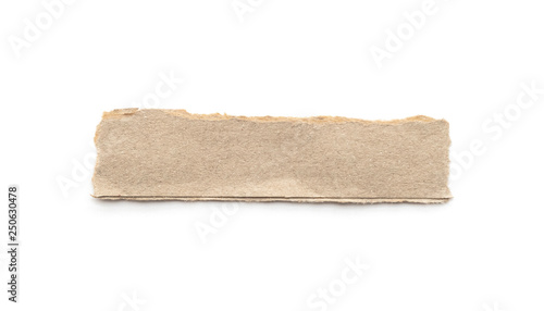 Recycled paper craft stick on a white background. Brown paper torn or ripped pieces of paper isolated on white.