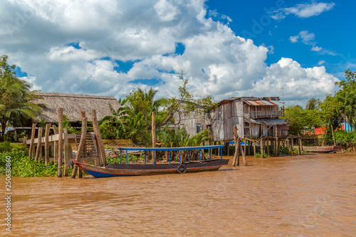 Traditional Asian Fishermen River Village.