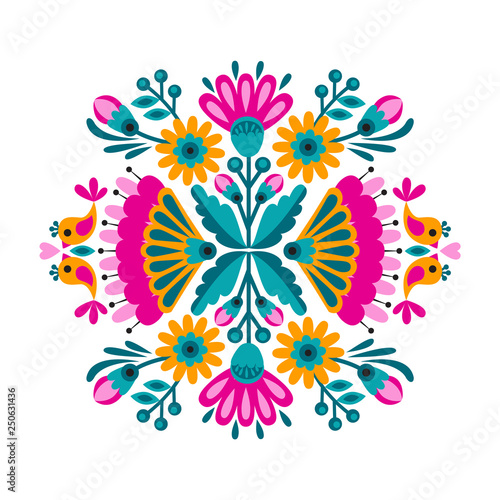 flower ethnic decoration. Fashion mexican, navajo or aztec, native american ornament.  Colored vector design element for frame and border, textile, fabric or paper print. Vector illustration © anhut