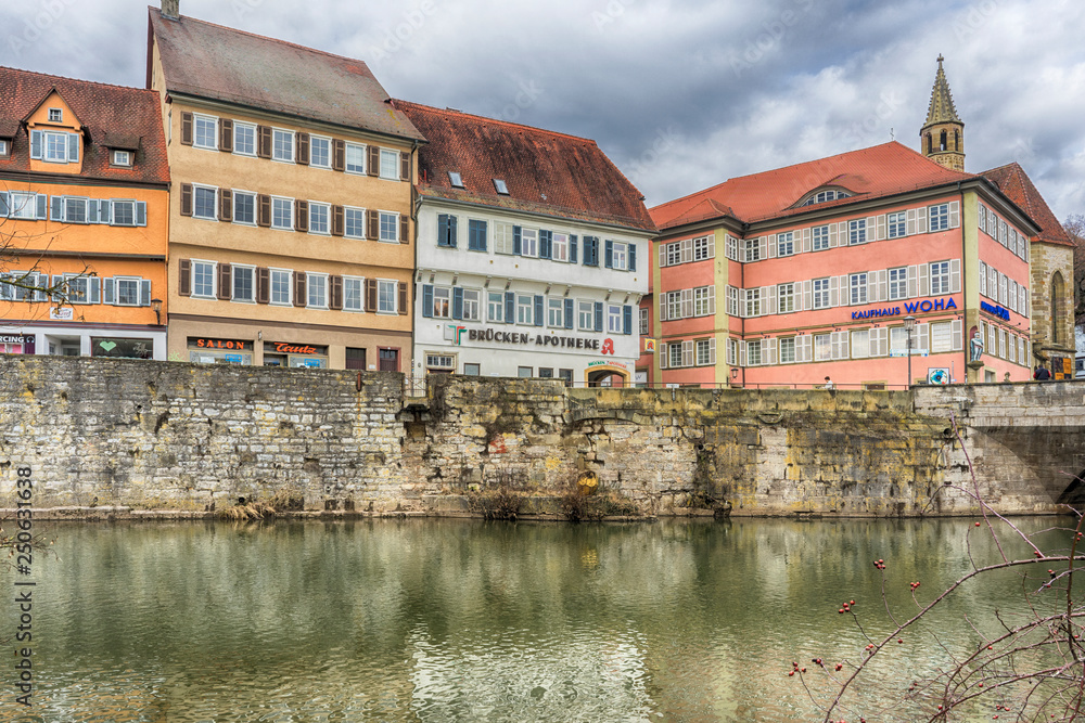 Naklejka premium Schwaebisch Hall, Germany - 19 February 2019: The streets of Schwaebisch Hall