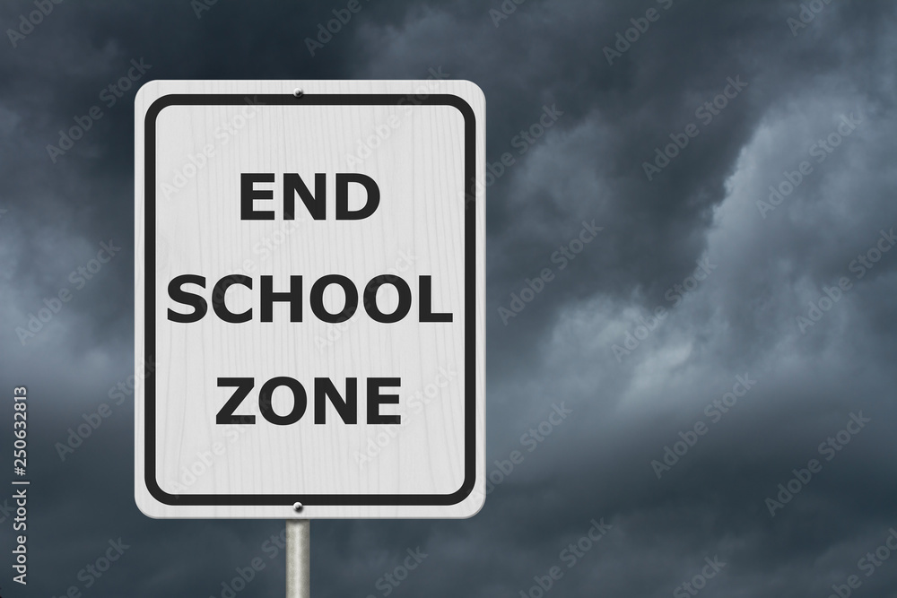 Black and white End School Zone Sign Black and white End School Zone Sign