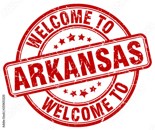 welcome to Arkansas red round vintage stamp