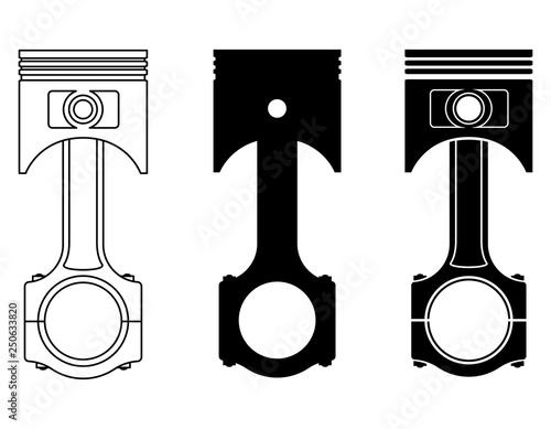 piston with a connecting rod part of a car engine black outline silhouette stock vector illustration