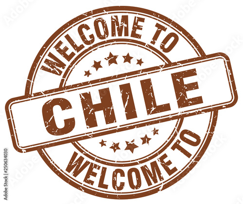 welcome to Chile brown round vintage stamp