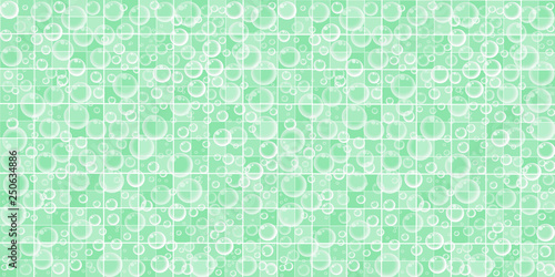 Green Bathroom Tiled Wall with Flying Soap Bubbles