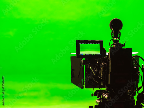 Broadcast television studio and camera in a new studio in the green room