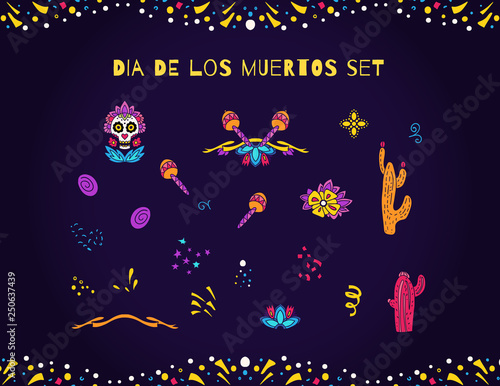 Dia de los Muertos, Day of the Dead vector illustration set.