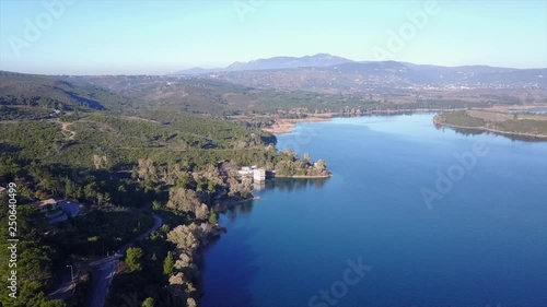 Wallpaper Mural Aerial drone video of famous lake and dam of Marathon or Marathonas, North Attica, Greece Torontodigital.ca