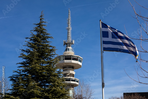 Greek flag and OTE Tower Landmark photo