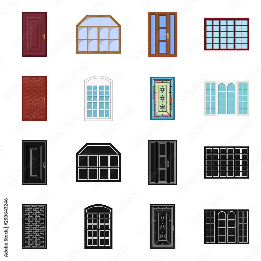 Vector design of door and front symbol. Set of door and wooden vector icon for stock.