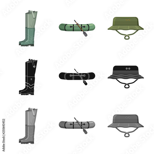 Isolated object of fish and fishing icon. Set of fish and equipment stock symbol for web.