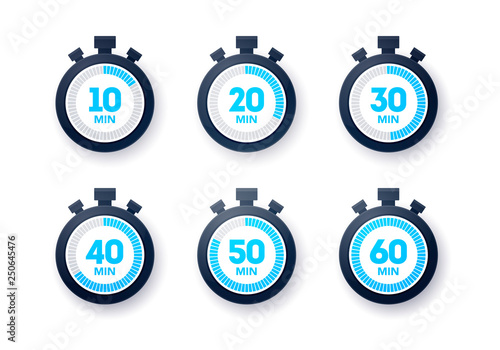 Vector Illustration 10 - 60 minutes Stopwatch Icon Collection. Flat Design Timer Set.