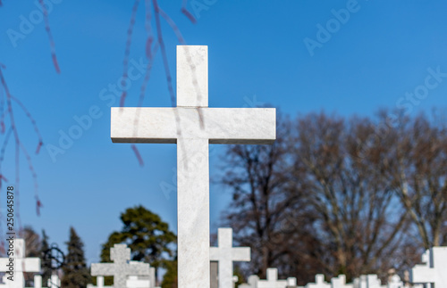 Graves with crosses at cemetery
