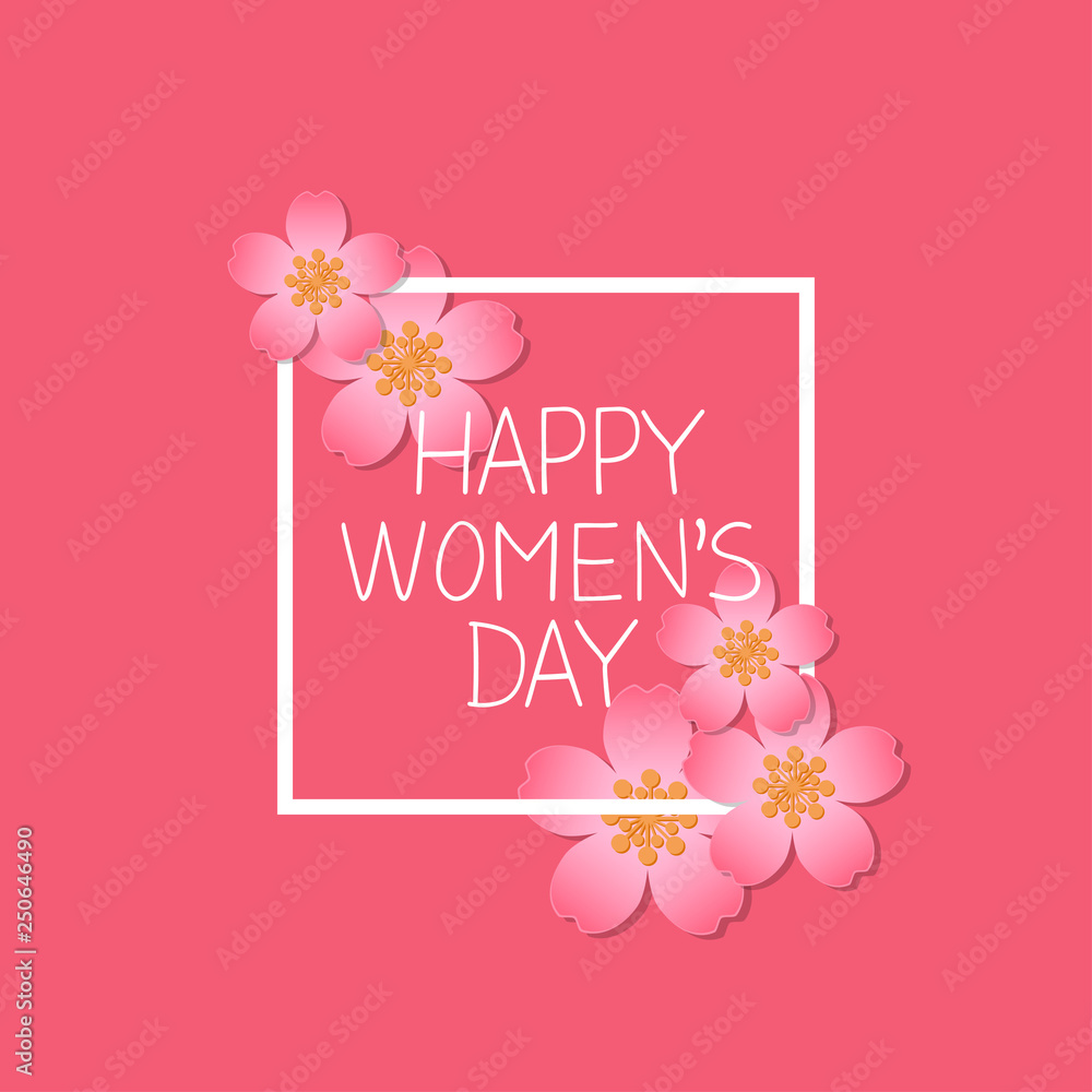 vector card template with abstract cherry flowers and Women's Day greetings