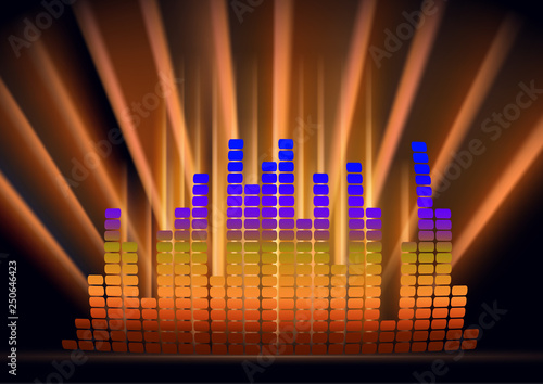 Abstract form of sound wave, digital equalizer, sound impulses of musical rhythm. Bright background for your design. Vector illustration