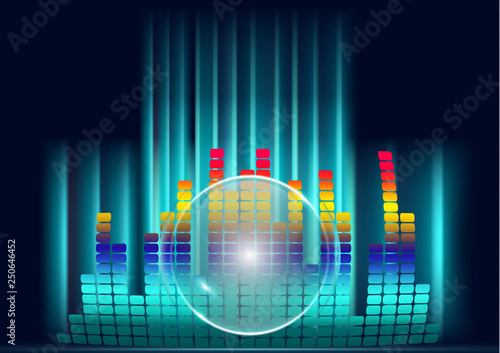 Abstract form of sound wave, digital equalizer, sound impulses of musical rhythm. Bright background for your design. Vector illustration