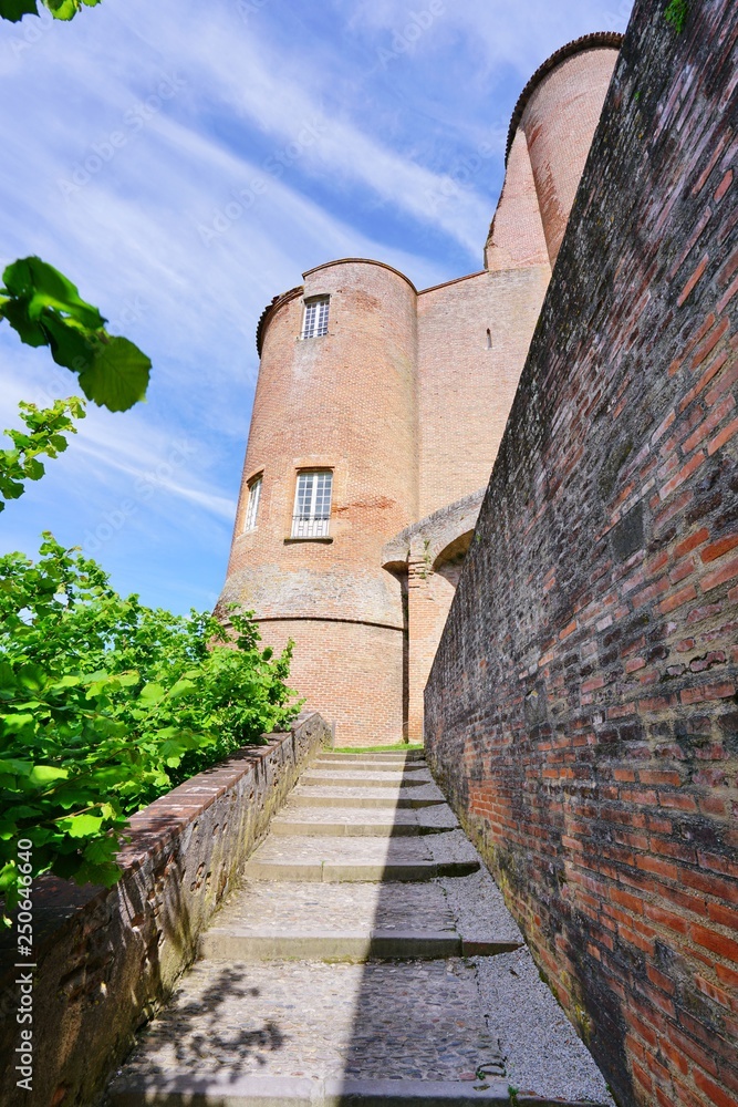 ALBI, FRANCE - View of the Palais de la Berbie, a UNESCO World Heritage List brick fortress home to the Toulouse-Lautrec museum, located in Albi, Southwestern France.