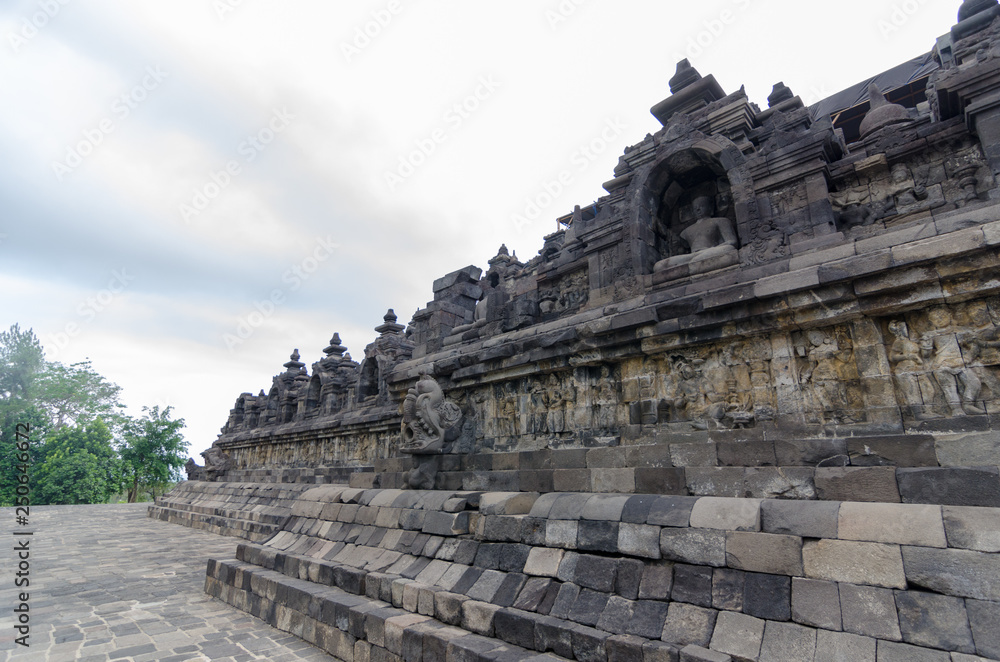 Brahma Vihara Arama in northern Bali is built in the style of the famous Borobudur temple in cloudy day