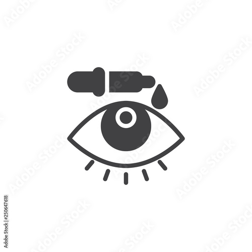 Eye drop pipette vector icon. filled flat sign for mobile concept and web design. Human eye with medicine dropper glyph icon. Symbol, logo illustration. Pixel perfect vector graphics