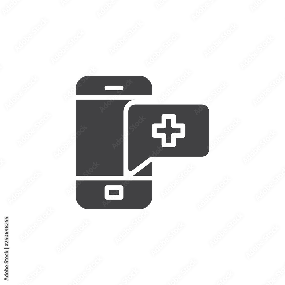 Medical mobile chat vector icon. filled flat sign for mobile concept and web design. Smartphone with hospital cross speech bubble glyph icon. Symbol, logo illustration. Pixel perfect vector Medical mobile chat vector icon. filled flat sign for mobile concept and web design. Smartphone with hospital cross speech bubble glyph icon. Symbol, logo illustration. Pixel perfect vector