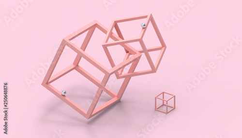 Illusion impossible shapes Box on Pastel Pink Background - 3d rendering