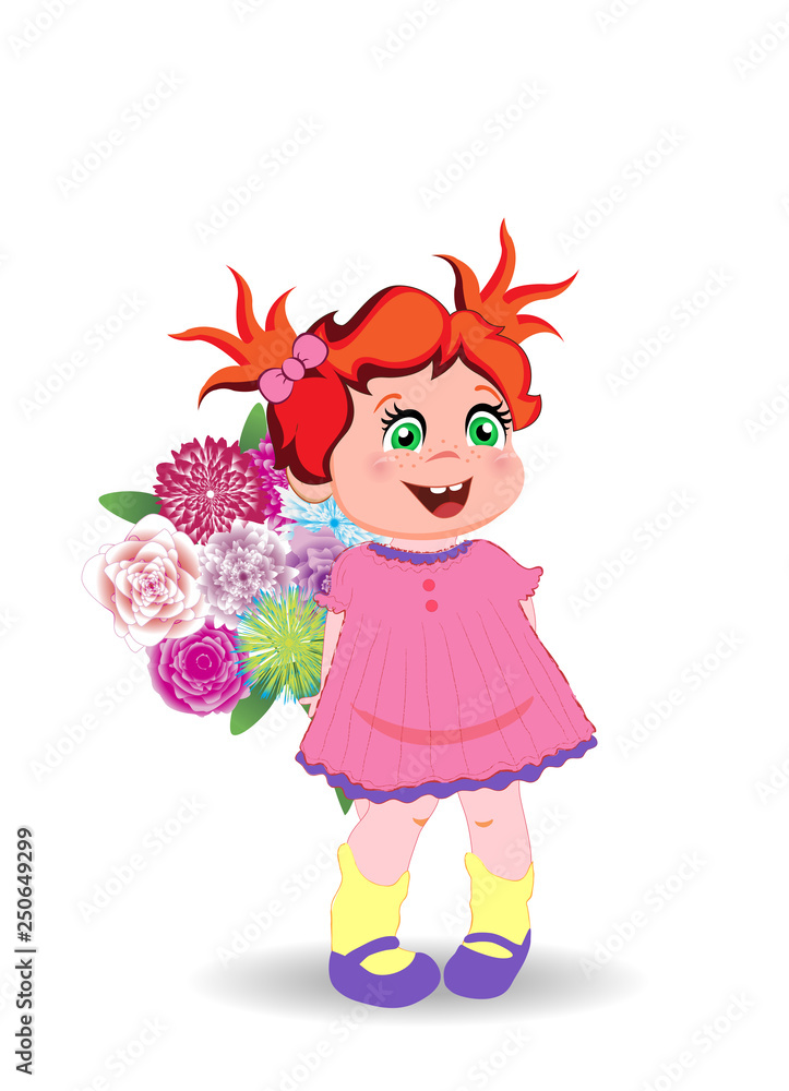 Fototapeta premium Cute Little Baby Girl in Pink Dress with Flowers