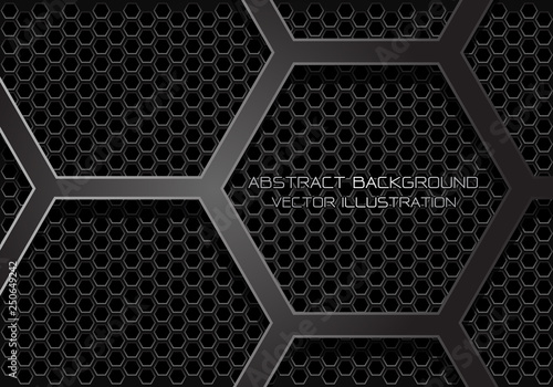 Abstract dark grey hexagon overlap on mesh design modern futuristic background vector illustration.