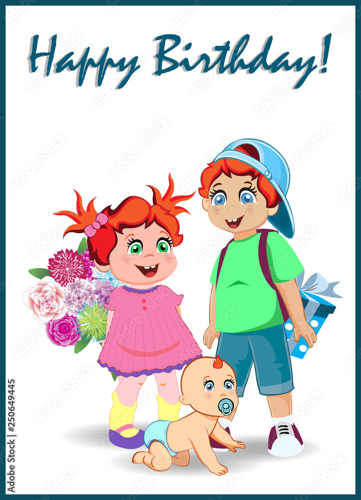 Happy Birthday Greeting Card of Cute Cartoon Kids Happy Birthday Greeting Card of Cute Cartoon Kids