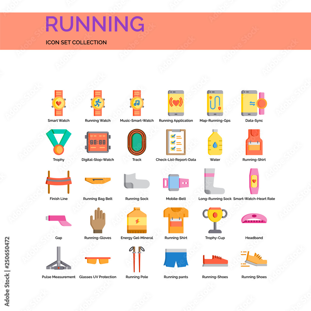 Running Icons Set. UI Pixel Perfect Well-crafted Vector Thin Line Icons. The illustrations are a vector.