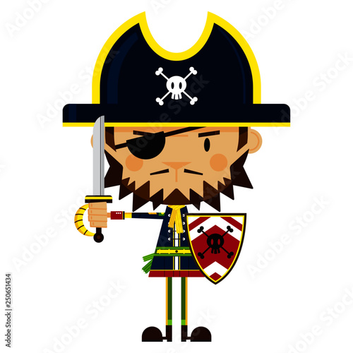 Eye Patch Pirate Captain with Sword and Shield