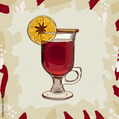 Hot Grog classic cocktail illustration. Alcoholic warm bar drink hand drawn vector. Pop art menu image item.