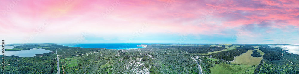 Aerial view of Prospect Hill and Kangaroo Island countryside, South Australia