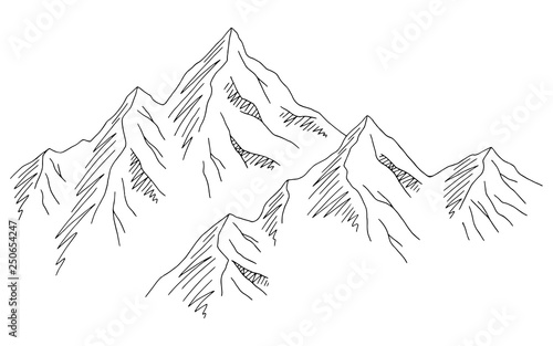 Mountains graphic black white landscape sketch illustration vector