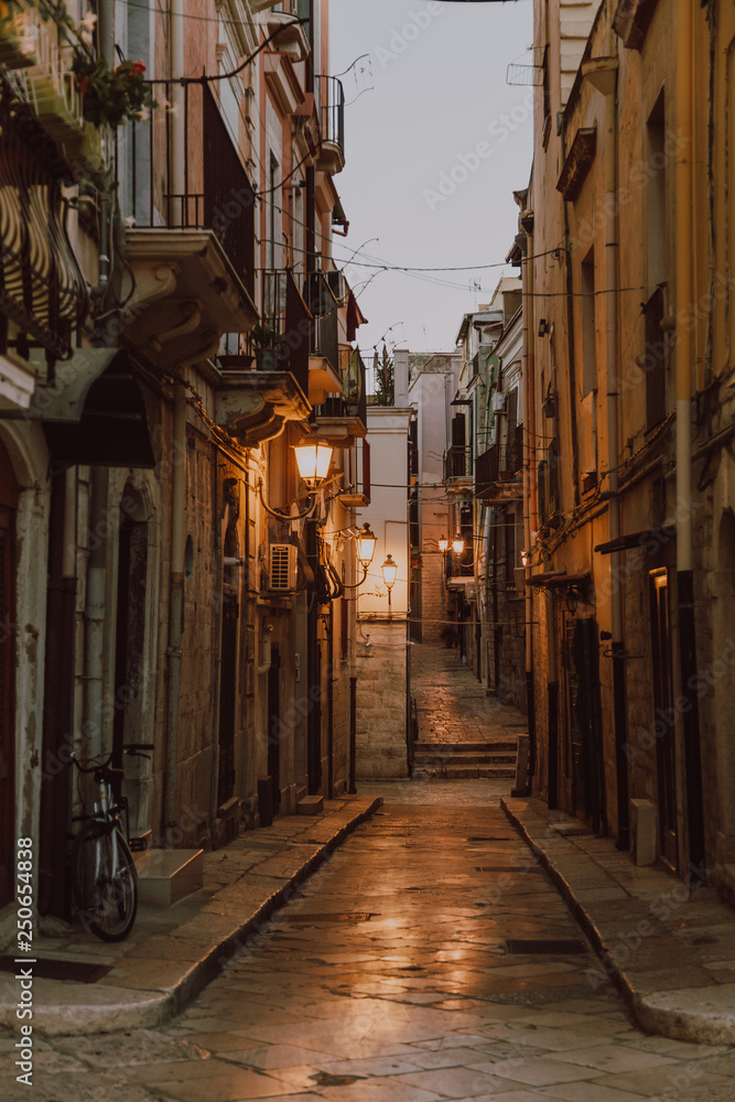 Evening oldtown street in Barletta city, region Puglia, Southern Italy