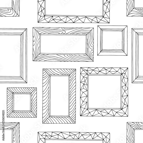 Picture frame graphic black white seamless pattern sketch background illustration vector