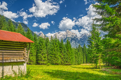 Beautiful mountain hut in summer