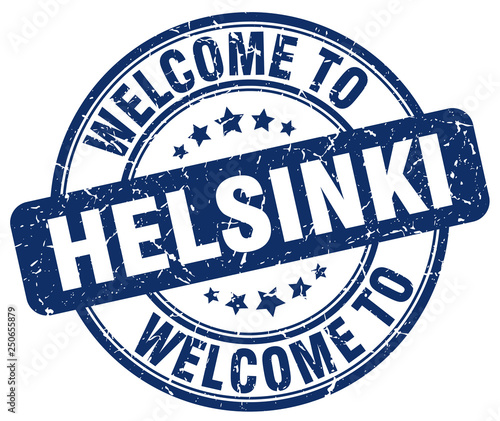 welcome to Helsinki blue round vintage stamp