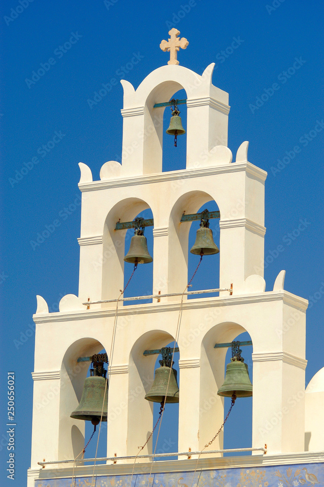 The bells of the Greek Orthodox Church on the island of Santorini that chime hourly 