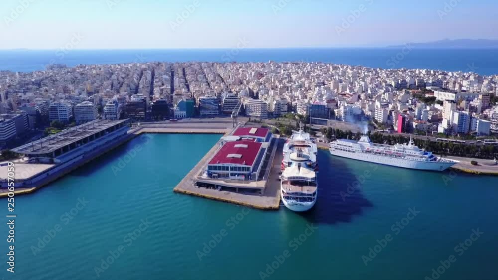 Piraeus View Aerial drone bird's eye view video of Piraeus port one of the largest ...