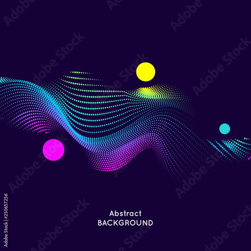 Abstract vector banner with circles and dynamic waves of dots. Illustration of elements for a design