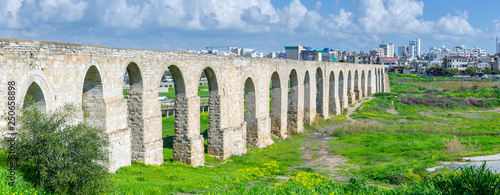 Panoramic view of Kamares aqueduct in Larnaca. Cyprus.