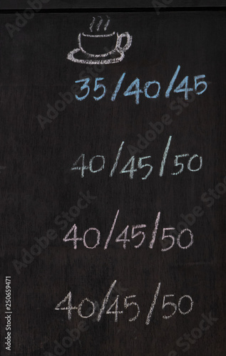 Prices and menu on blackboard