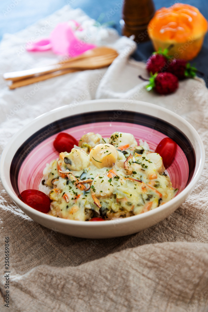 Scallops of leeks Basmati rice