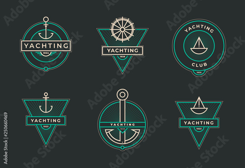Yachting club logo set. Yachting, yahct club logo set with boad, sail and. Yacht sport. Vector illustration.