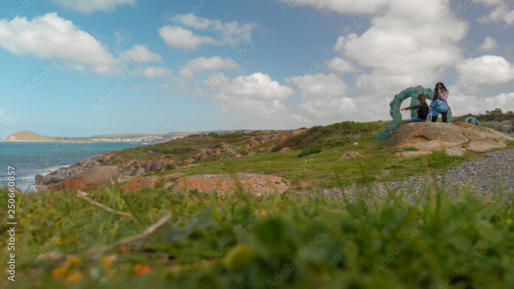 Obraz premium Granite Island and Victor Harbor, aerial view of South Australia