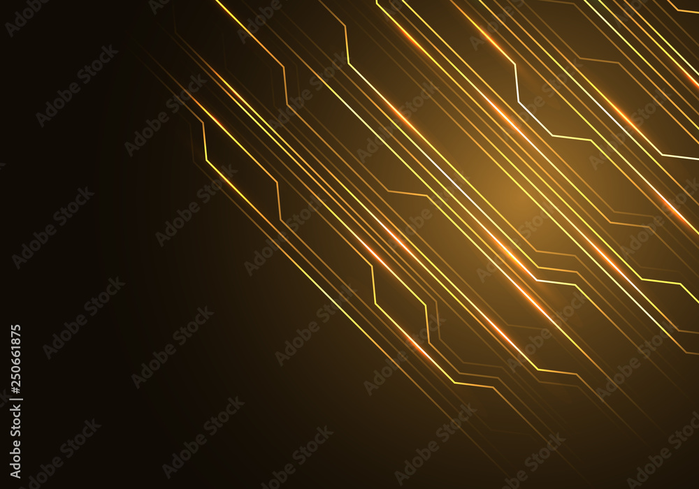 Abstract gold line circuit light with black blank space design modern ...