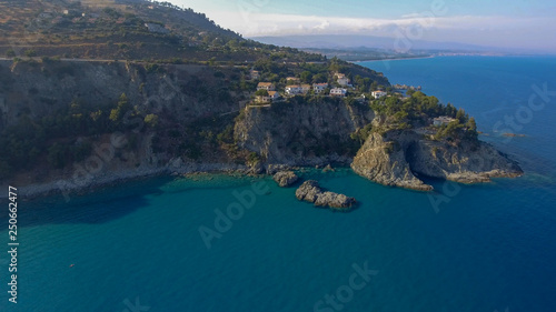 Caminia Lido, panoramic aerial view of Calabria coastline in summer season